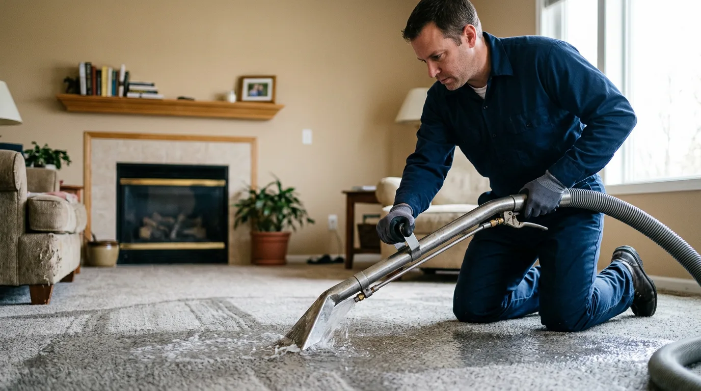 Water damage restoration technician working near Beaumont, KS